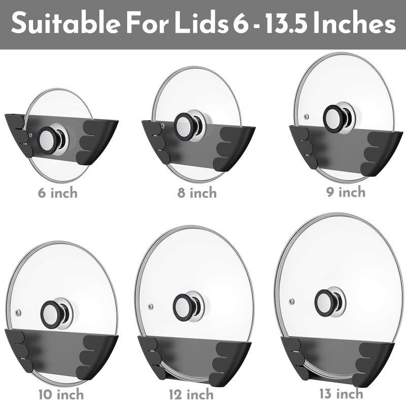 Niceyos Universal Pot Lid Organizer for Cabinet - Upgraded Patented 3 Pack Inside Cabinet Door Wall Mount Pan Top Storage Organizer Rack Holder for Kitchen, Fits 6" to 13" (Black) - Image 2